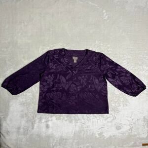 Chico's Floral Blouse Women's 1 Medium Beautiful Purple Satin 3/4 Sleeve Office
